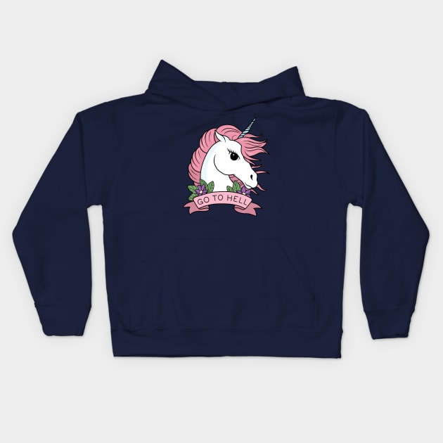 Go to Hell - Unicorn Kids Hoodie by valentinahramov